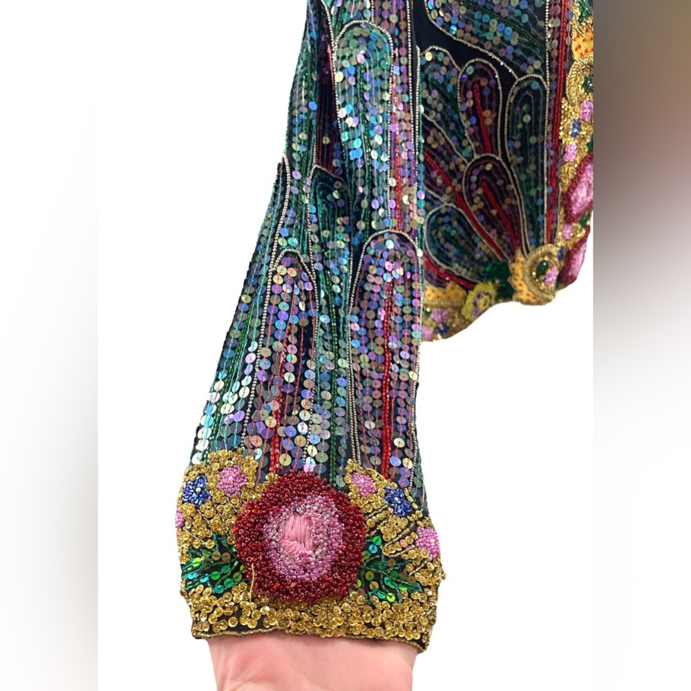 Scala Vintage Silk Sequin Beaded Embroidered Matador Bolero Jacket Colorful Boho - Picture 5 of 12